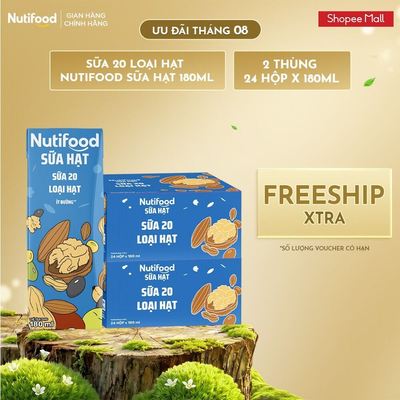 Combo 2 Thùng 24 Hộp Sữa 20 Loại Hạt Nutifood Sữa Hạt 180ml