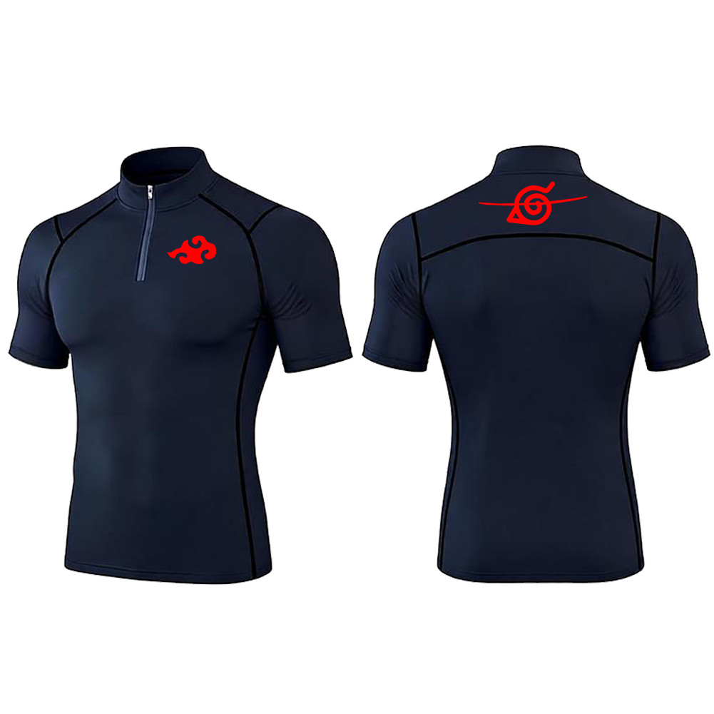 Naruto Akatsuki Cloud In Hình Nam Nửa Zip Tay Ngắn Nén Top Thể Thao Tập Gym Huấn Luyện Áo Thun Nhanh