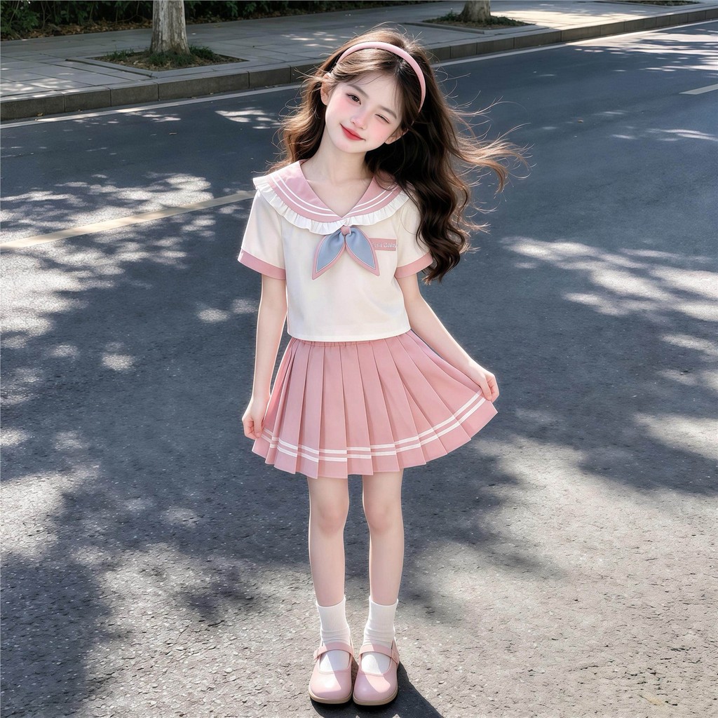 Jk Đồng Phục Phong Cách Preppy Trẻ Em Bé Gái Phong Cách Preppy Váy 2025 Trẻ Em Hồng jk Xếp Ly Váy 68
