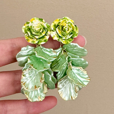 Pinkdudu Xanh 3D Hoa Tua Rua Bông Tai Vintage Rừng Dangles Nhẹ nhàng Tính Khí Trang Sức Cho Nữ PD2642