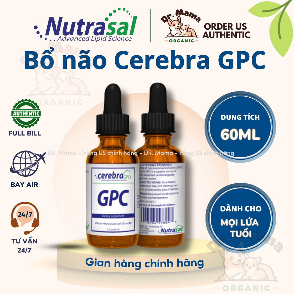 Cerebra GPC Nutrasal - Bổ não, Dẫn Truyền Não, Cải Thiện Chức Năng Não [Đủ Bill, bay Air]