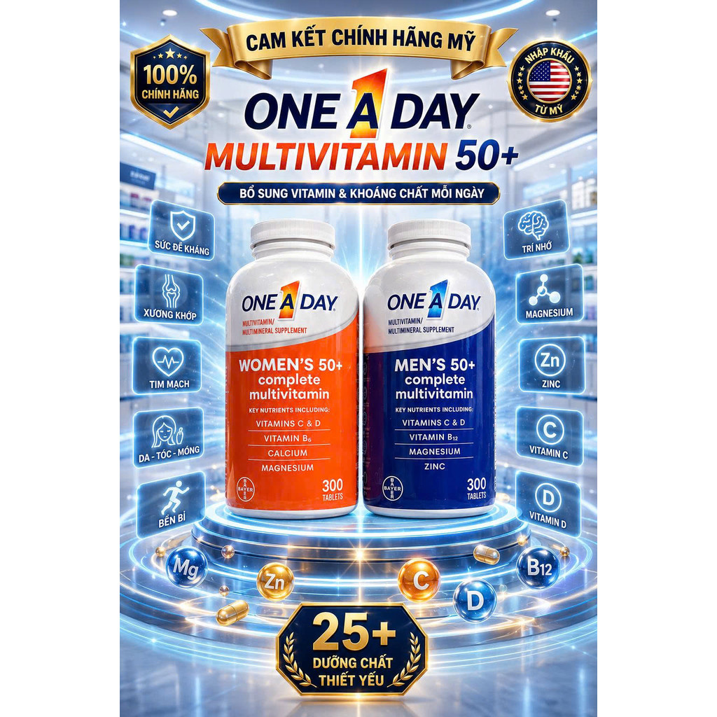 [HÀNG MỸ] Viên Uống Bổ Sung Vitamin Tổng Hợp One A Day 50+ (Lọ 300 Viên)