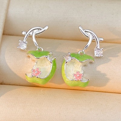 Pinkdudu Men Dễ Thương Apple Studs Với Ánh Sáng Pha Lê Lấp Lánh Quyến Rũ Phụ Kiện Hàng Ngày Món Quà Hoàn Hảo Cho Cô ấy PD2676