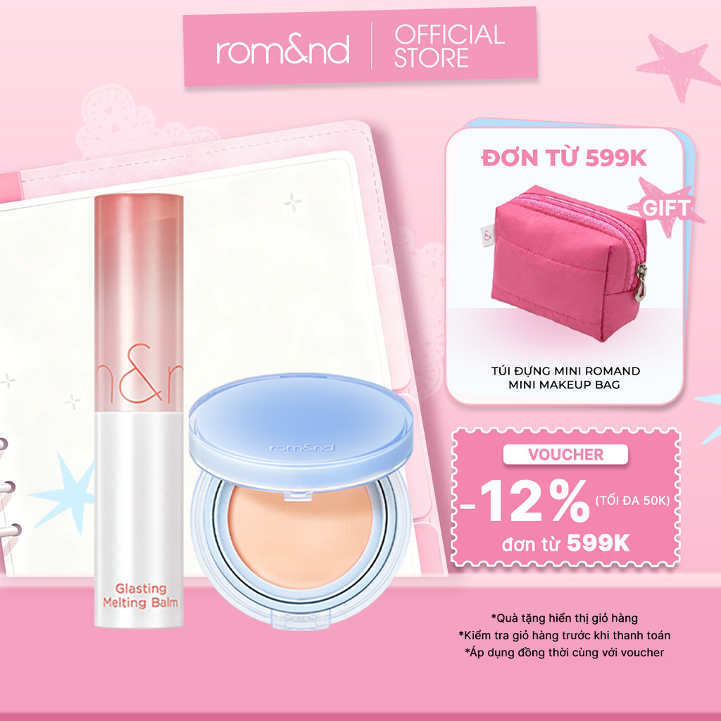 [Combo Ve-easy] Son dưỡng màu tint Romand Glasting Melting Balm 3.5g + Phấn nước Romand Bare Water C