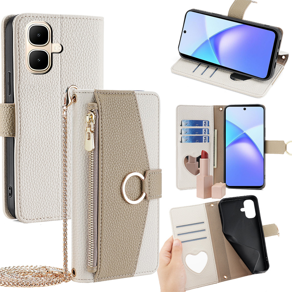 Ví da Techno Spark Go 2 cho Tecno Spark GO 2 Flip Cover có dây đeo vai gương