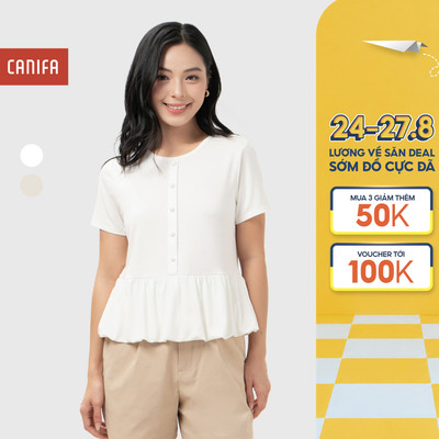 Áo kiểu nữ CANIFA cổ tròn tay lỡ thiết kế xòe gấu áo che khuyết điểm tốt 6TS26S018