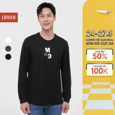 Áo phông dài tay nam CANIFA cổ tròn dáng rộng có hình in 8TL25W003