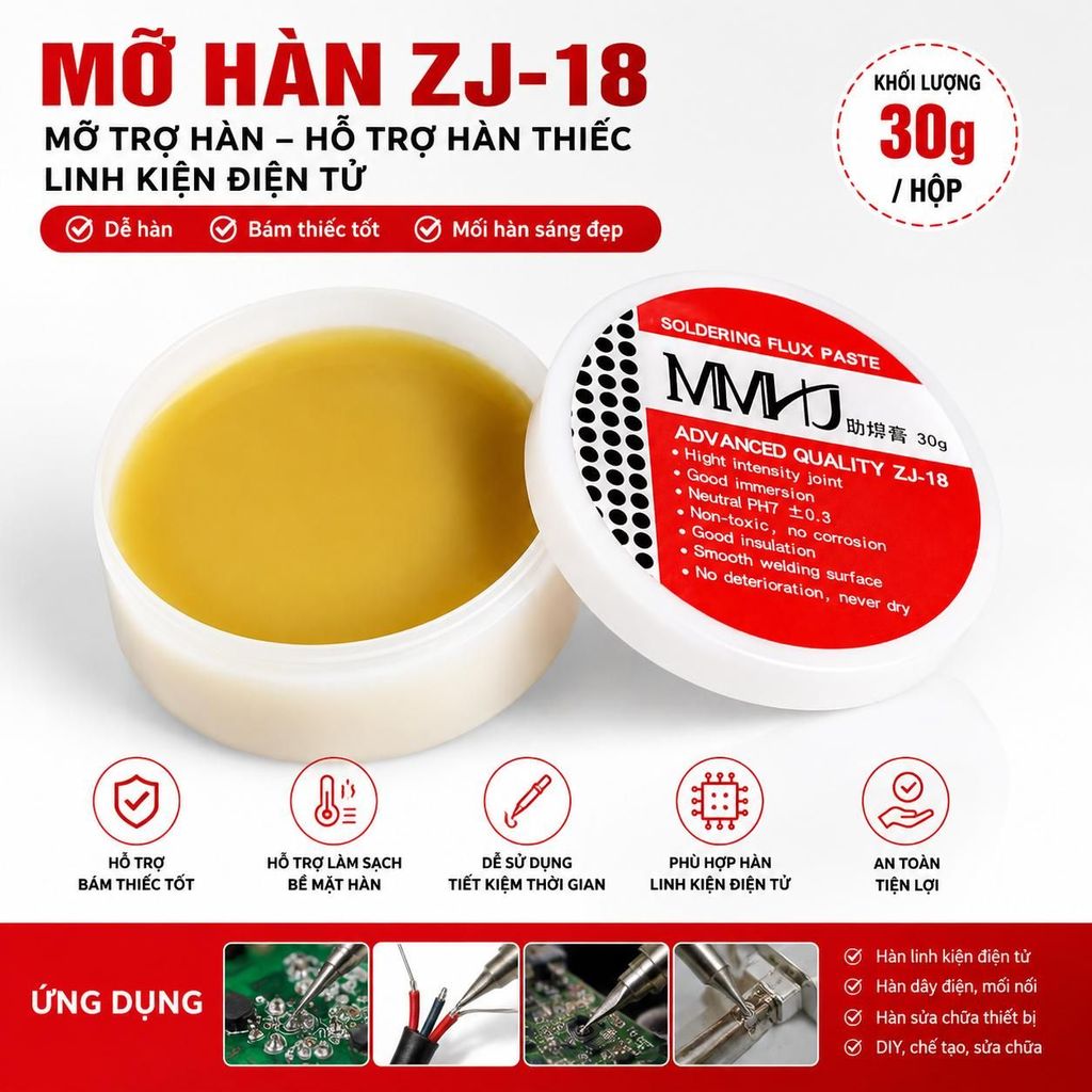 Mỡ Hàn ZJ-18 30g – Mỡ Trợ Hàn Soldering Flux Paste, Hỗ Trợ Hàn Thiếc, Linh Kiện Điện Tử