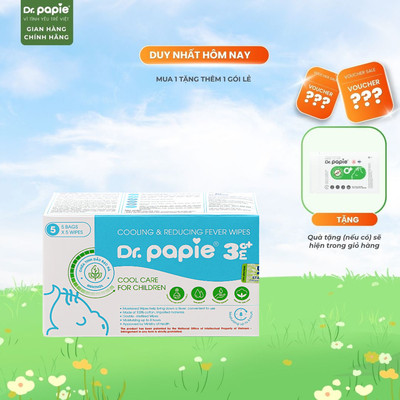 Khăn Hạ Sốt Thảo Dược Giảm Sốt Nhanh Chóng Chuẩn Nhi Khoa Ngừa Co Giật Dr.Papie 3mo+ (25 khăn/hộp) Dành Cho Bé 3 Tháng