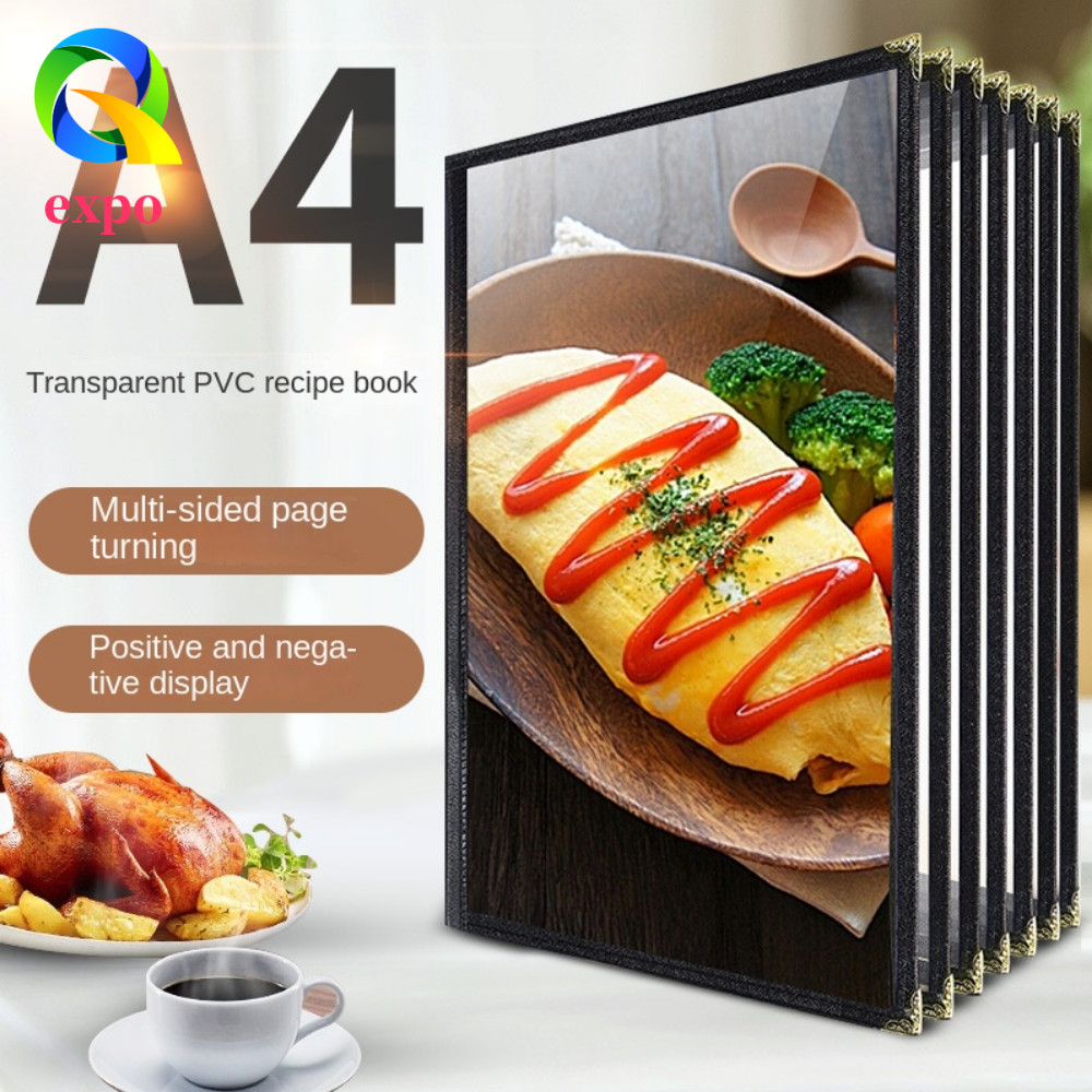 EXPO LIMIT PVC Trong Suốt Menu Cover, Hộp Đựng Giấy Thực Đơn A4 A4 Có Thể Gập Lại, Kích Thước Chữ Cá