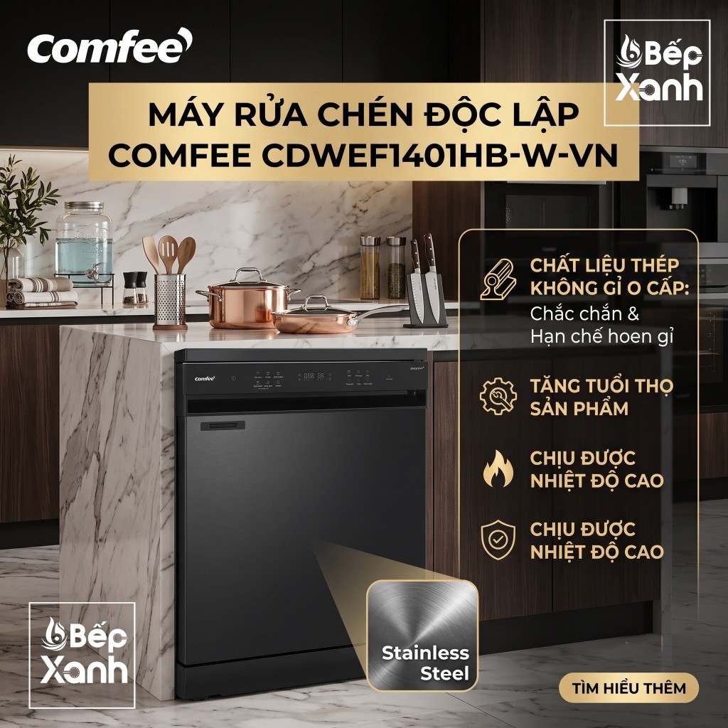 ✨ CDWEF1401HB-W-VN | Máy Rửa Chén COMFEE 14 Bộ CDWEF1401HB-W-VN: Sấy Khô Thông Minh, Tiết Kiệm Điện 