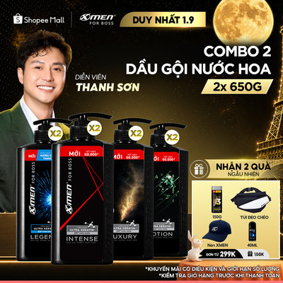 Combo 2 Dầu Gội Nam XMen for Boss 650g/chai Hương Nước Hoa Châu Âu-4 Mùi Hương Sang Trọng