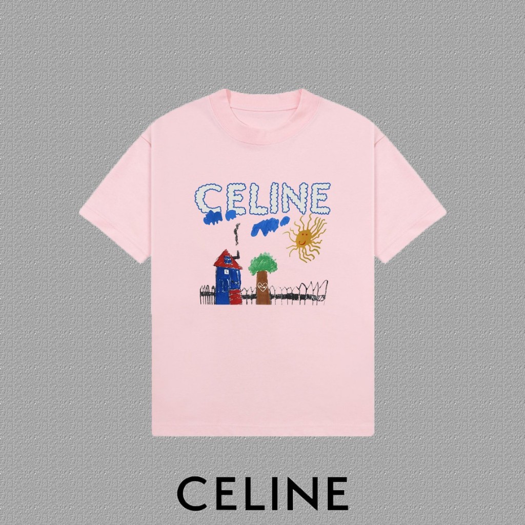 CELINE CELINE Counter Phiên bản Áo thun ngắn tay phong cách cặp đôi Đơn giản cơ bản cao cấp logo rộn