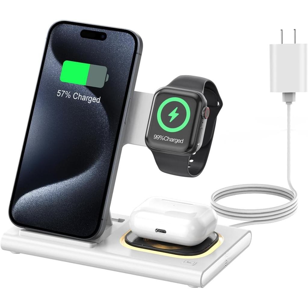 3 in 1 Foldable Charging Station for Apple Products,Wireless Charger for iPhone 17 16 15 14 13 12 Pr