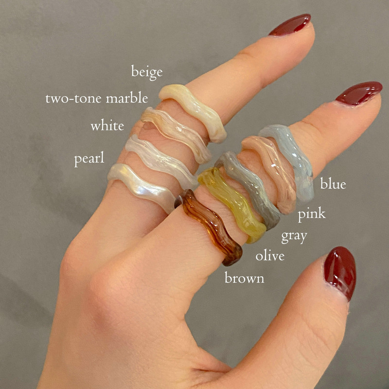 Hàn Quốc Hàn Quốc ins Nhẫn Xuân Hè Màu Sắc Trong Suốt Sóng Sang Trọng Nhẫn Acrylic Nhiều Màu Sang Tr