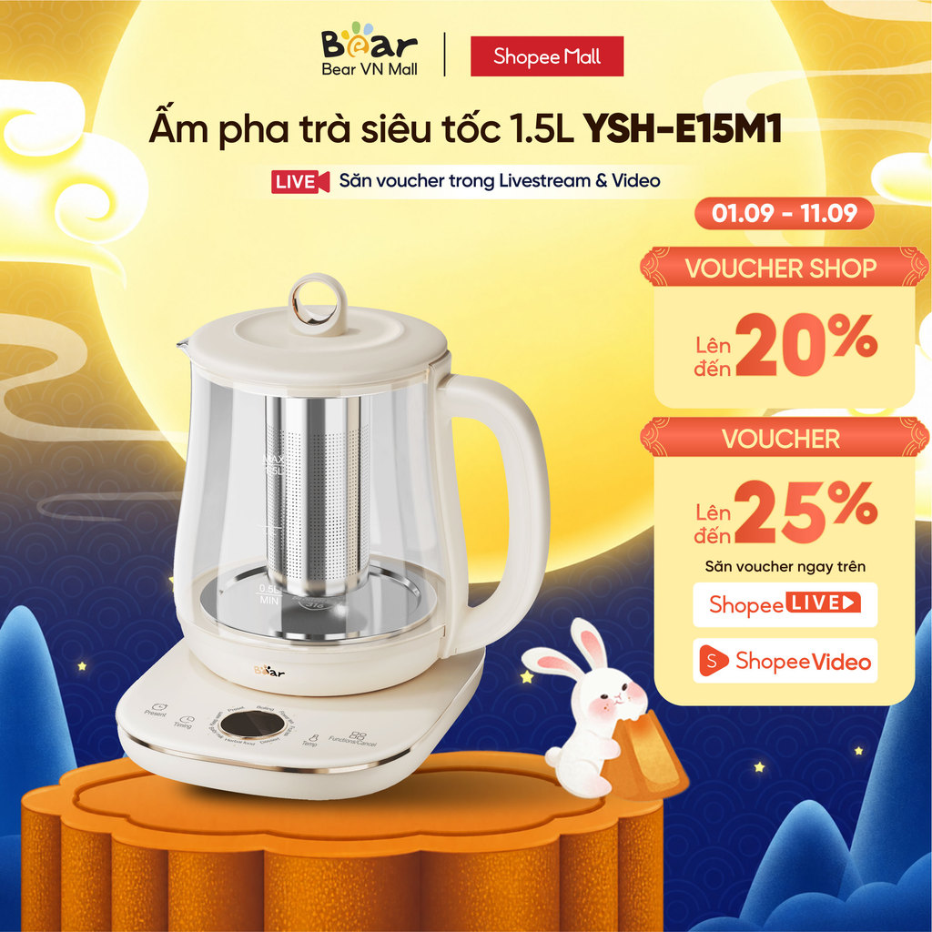 [Livestream] Ấm Pha Trà 1.5L Siêu Tốc Bear YSH-E15M1 - Hàng Chính Hãng