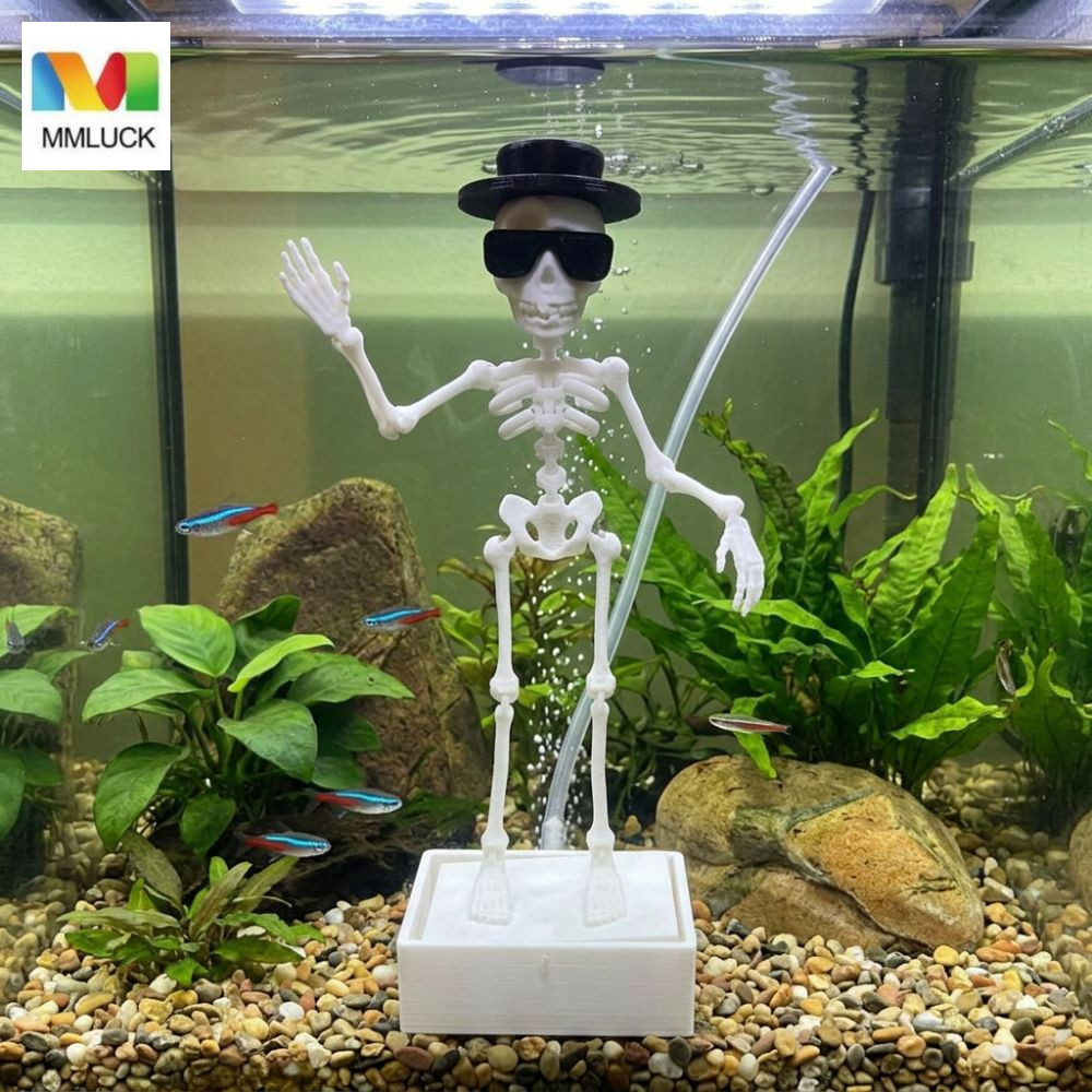 MMLUCK Cá Vũ Trang Trí Đầu Lâu, Mũ Đeo Kính Mát Không Khí Nhảy Múa Skeleton Bể Cá Bubbler, Nhựa Goth