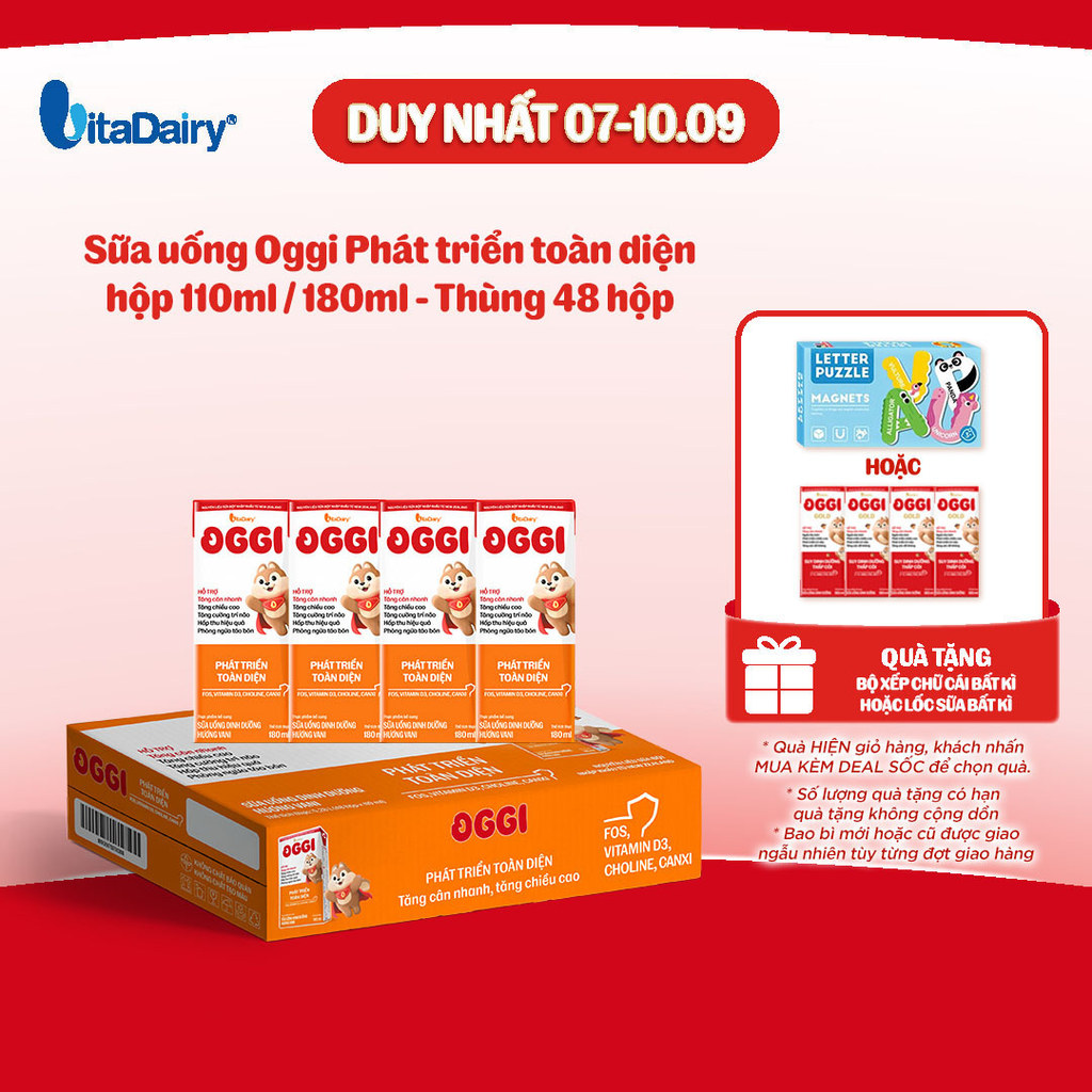 [THÙNG 48 HỘP] Sữa uống Oggi Phát triển toàn diện - Hộp 110ml/180ml - Giúp bé tăng cân khoẻ, hỗ trợ 