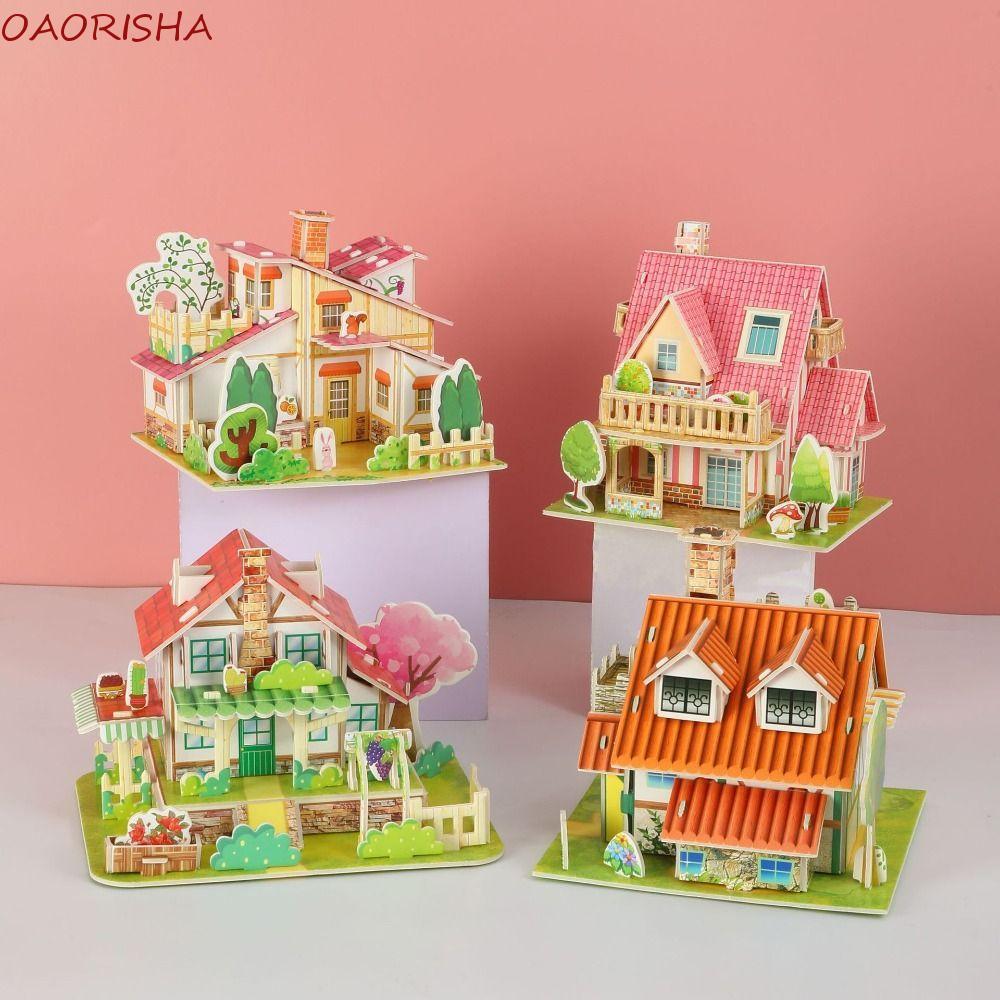 OAORISHA Building 3D Puzzle, DIY Assembly Building Blocks DIY House Model Puzzle, Cartoon Paper Jigs