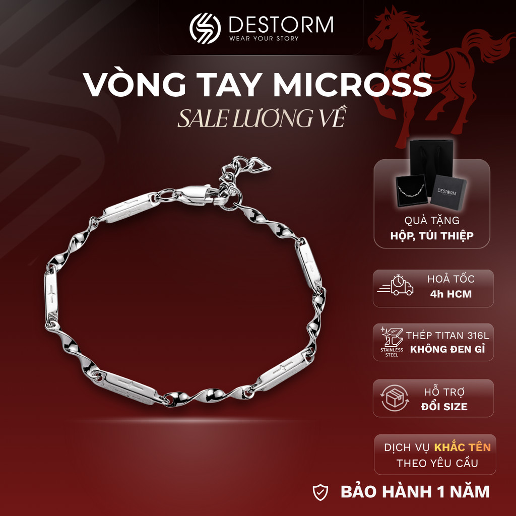 Vòng tay nam/nữ Destorm Micross, Vòng tay đôi - Phụ kiện thời trang Unisex Thép không gỉ, Có hộp quà tặng và túi đựng