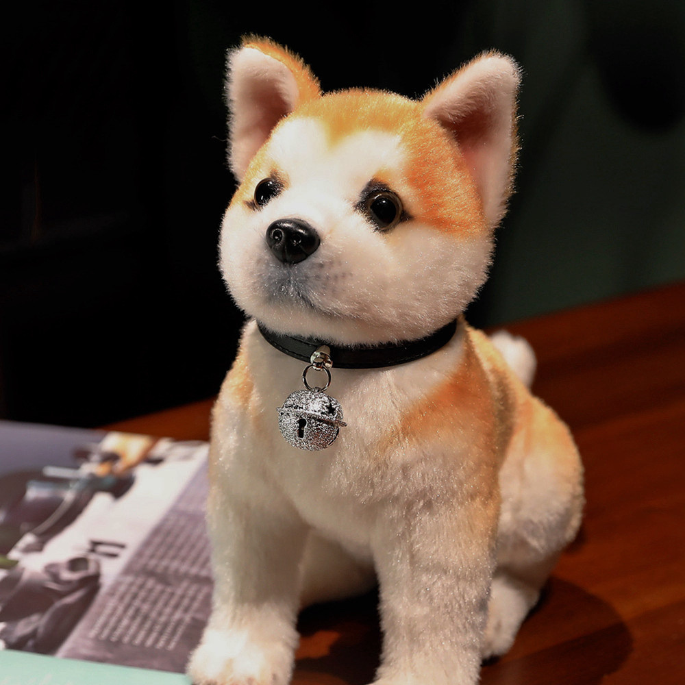 Mô phỏng Búp bê Akita Inu Đồ chơi sang trọng Chó con màu nâu dễ thương Shiba Inu Búp bê Ragdoll Bell
