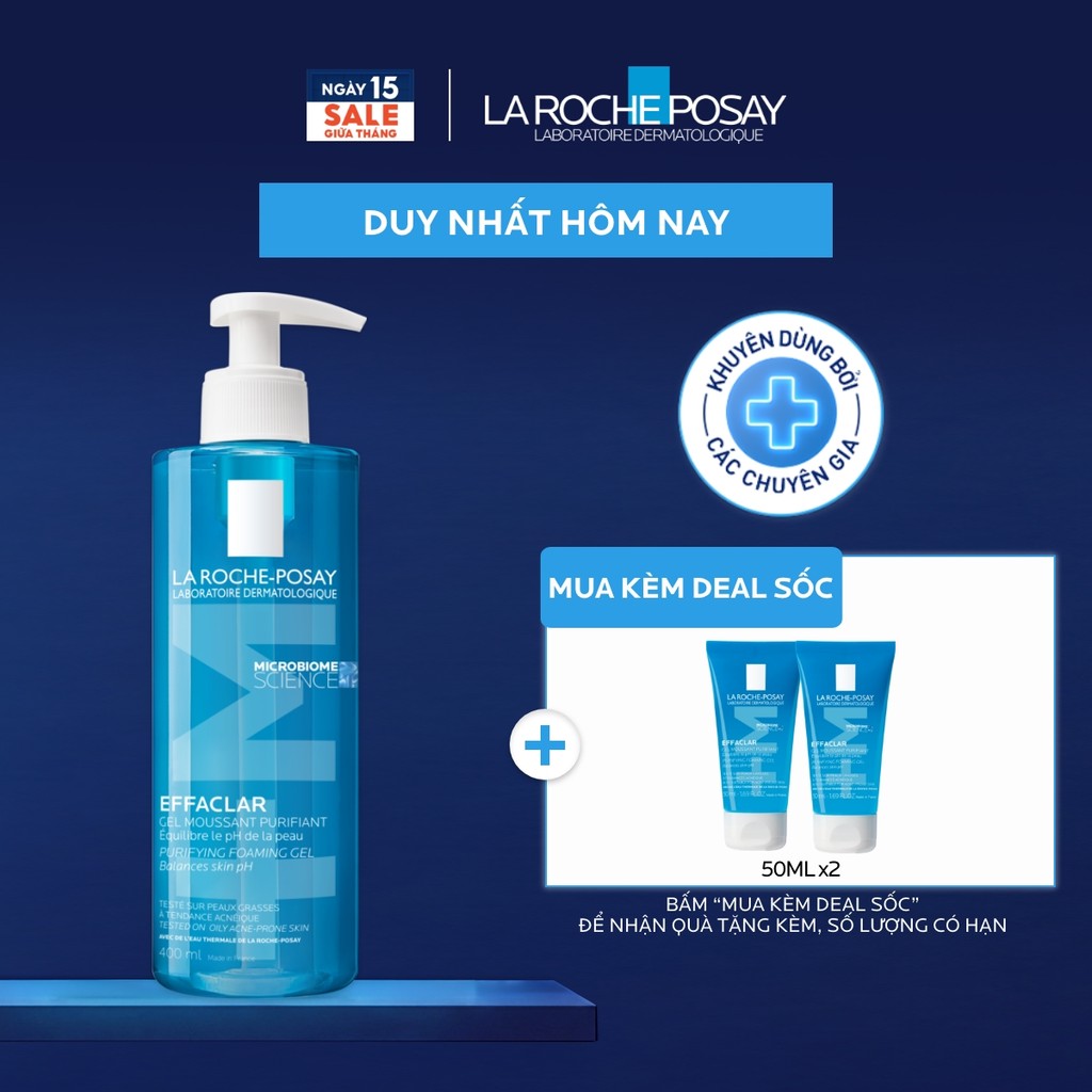 Gel rửa mặt sạch sâu giảm mụn cho da dầu mụn nhạy cảm La Roche-Posay Effaclar…