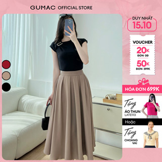 Chân váy nữ dáng A dài thiết kế xếp ly màu đỏ - đen thời trang GUMAC LVE1001