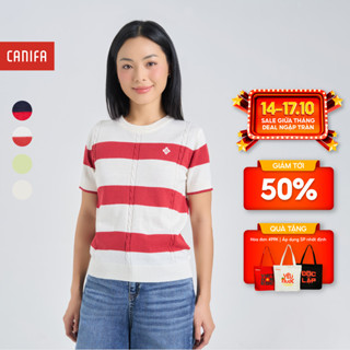 Áo len nữ CANIFA họa tiết dệt thừng cộc tay cổ tròn 6TE24W005