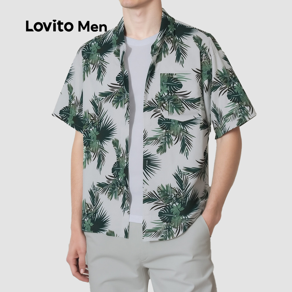 Lovito Men Áo sơ mi casual có nút áo sơ mi xuân hè cho nam LNE118034