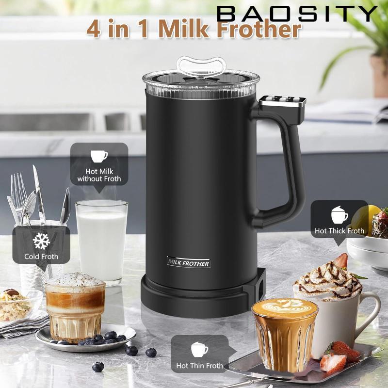 【Khuyến Mãi Lớn】Máy hấp sữa tạo bọt sữa 11.8oz / 350ml Máy hâm sữa và hấp sữa điện chống trượt cho Cappuccino Latte (Đen)