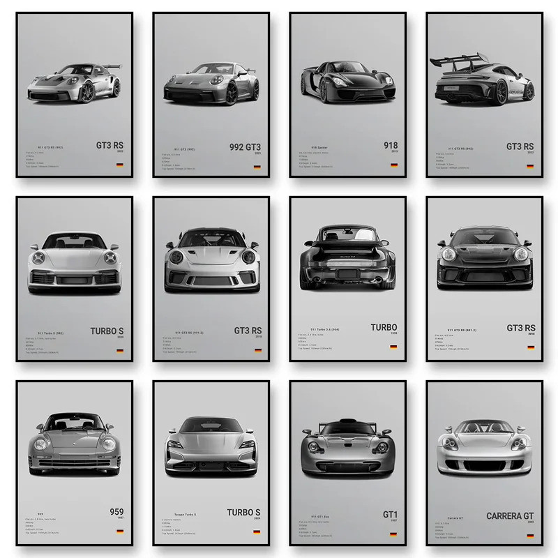 992 GT3 GT2 RS Xe Thể Thao Canvas Treo Tường Nghệ Thuật In Poster Turbos GT4 RS 918 Tranh Trang Trí 