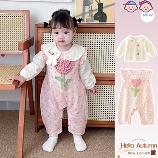  Xuân Thu Mới Quần Áo Cho Bé Nữ Dây Đeo Hoa Bộ 2-28 Tháng Cho Bé Áo Sơ Mi Thoải Mái + Áo Liền Quần Hoa Hồng 