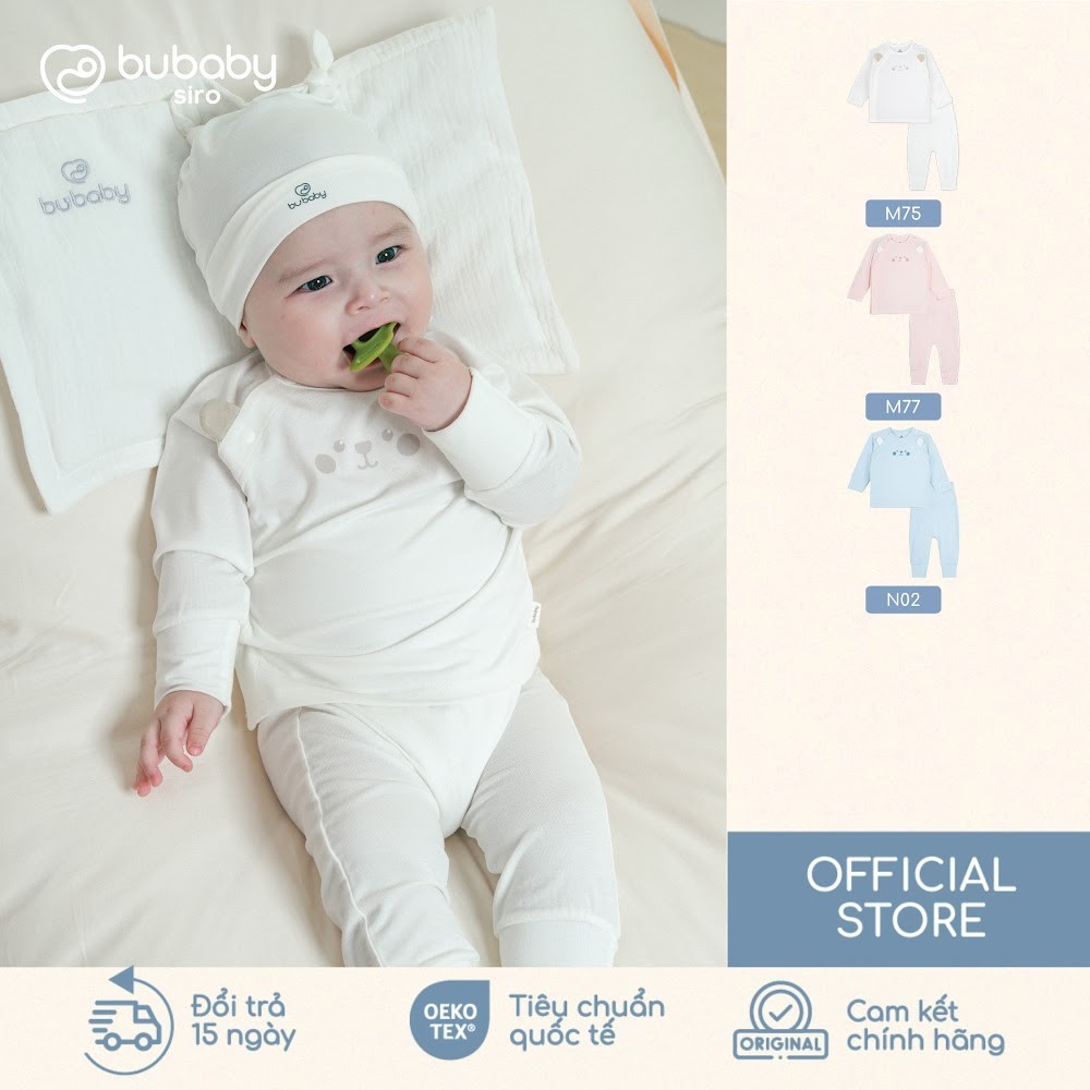 BU Baby (NB-6M) Bộ dài tay cài chéo tai gấu Mềm mịn có giãn có bao tay chân Lật BU Siro - BSR110811