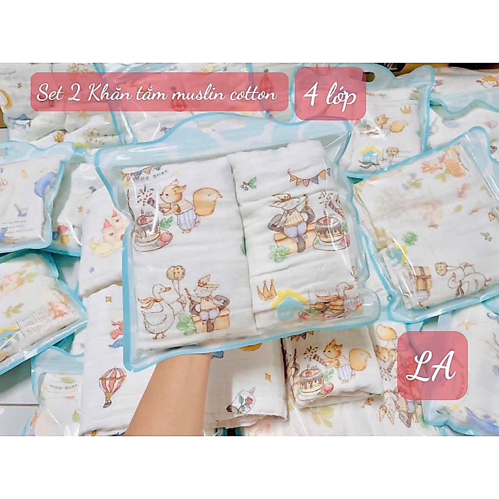 Set 2 khăn tắm Muslin cotton Bchou hoạ tiết cổ tích siêu mềm và thấm