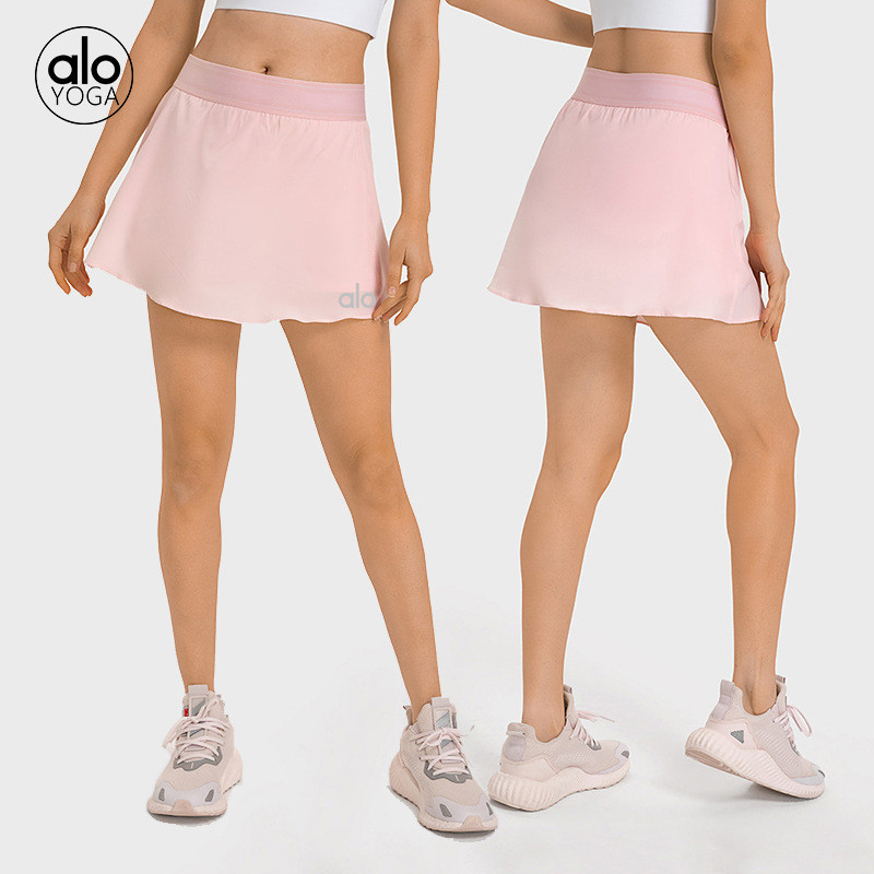 alo yoga Summer new moisture-wicking tennis skirt, quick-drying, breathable, double-layer anti-expos