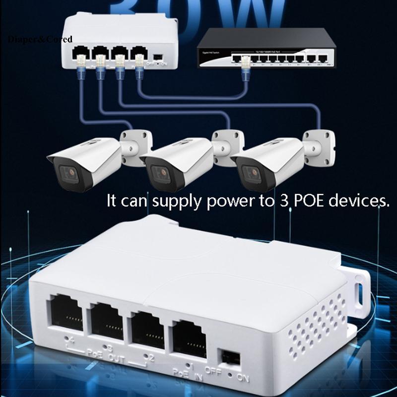 Bộ lặp mở rộng PoE chống nước 4 cổng DIAPER & CORED cho Camera IP NVR PoE Switch Network YTH