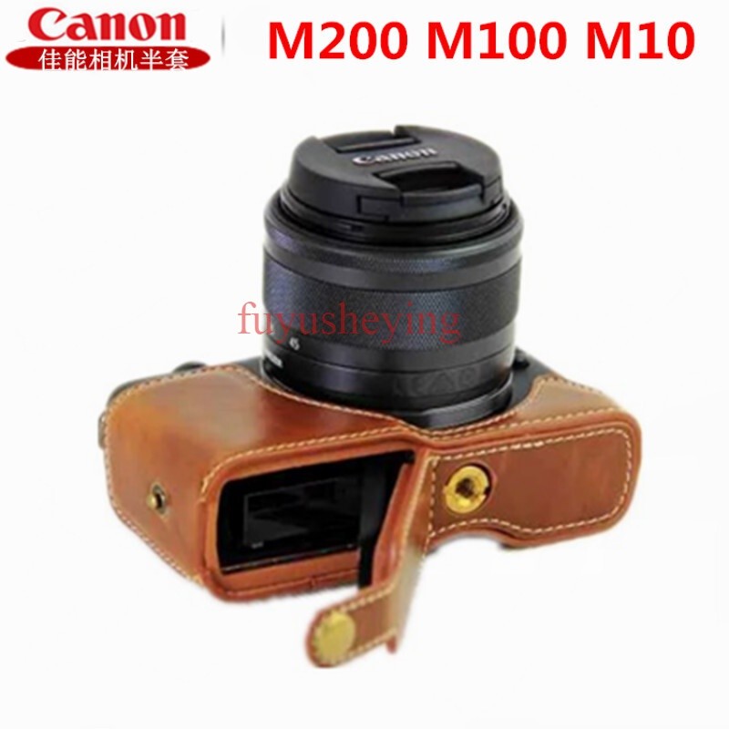 Thích hợp cho Canon EOS M200 M100 M10 Bao Da Đế Micro Đơn Túi Máy Ảnh Da Thật Chính Hãng Nửa Bao Túi
