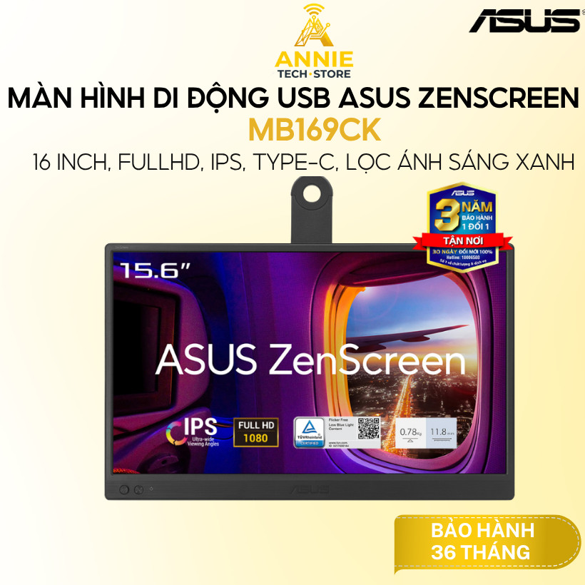 Màn hình di động USB ASUS ZenScreen MB169CK - 16 inch, FullHD, IPS, Type-C, lọc ánh sáng xanh