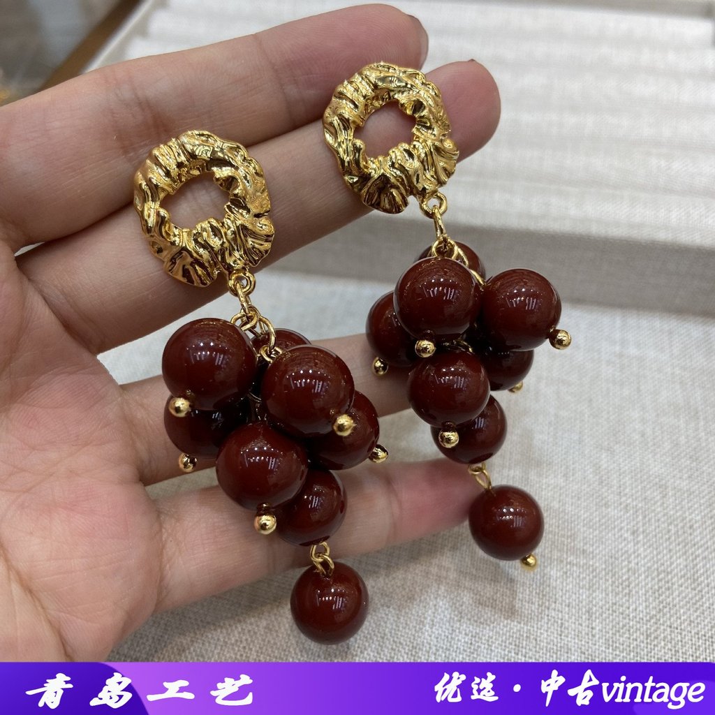 Trang Sức Thời Trung Cổ Angola Đỏ Tròn Đính Hạt Tua Rua Bông Tai Thời Trang Pháp Hình Học Đính Hạt B