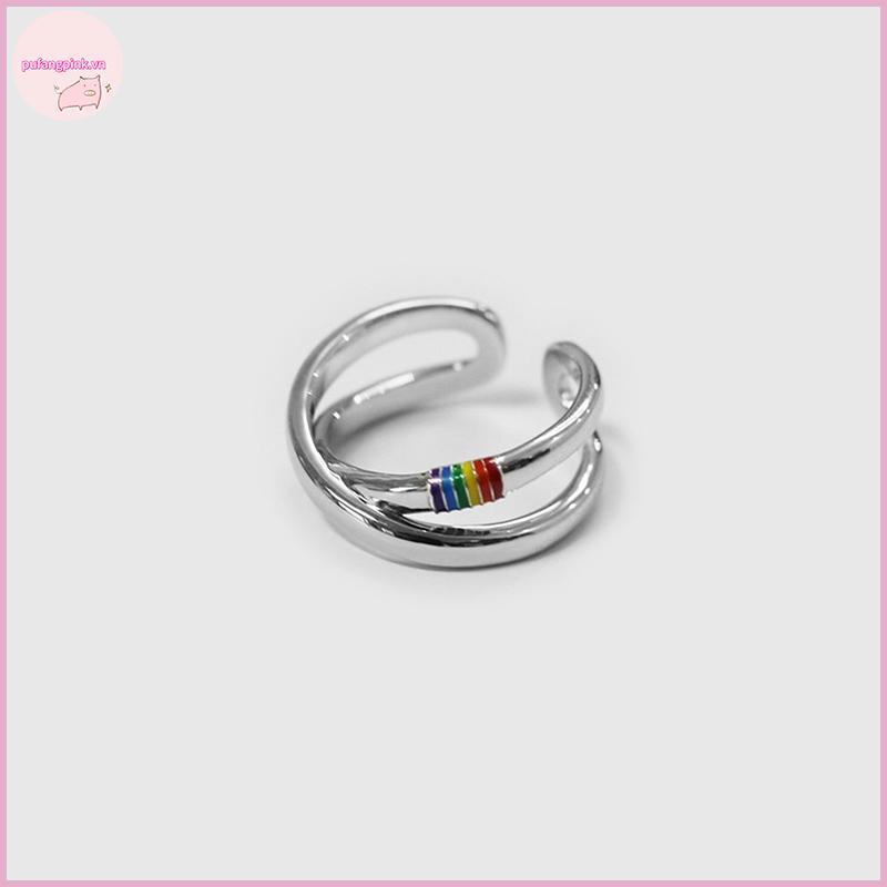 Pufangpink Mobius Rainbow Ring Niche Design Cá Tính Xu Hướng Màu Nhẫn VN