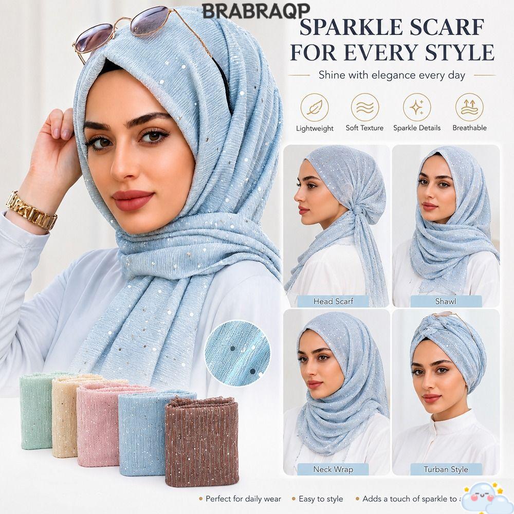 Khăn trùm đầu Hijab đính Sequin BRABRAA, Tấm che nắng với khăn choàng Sequin Sequin, Phong cách dân 