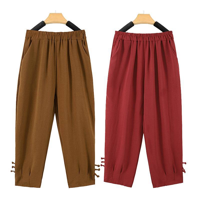 Popular Ice Silk Wrinkle Thin plus Size Pants Middle-Aged and Elderly Women's Pants Business Pants L