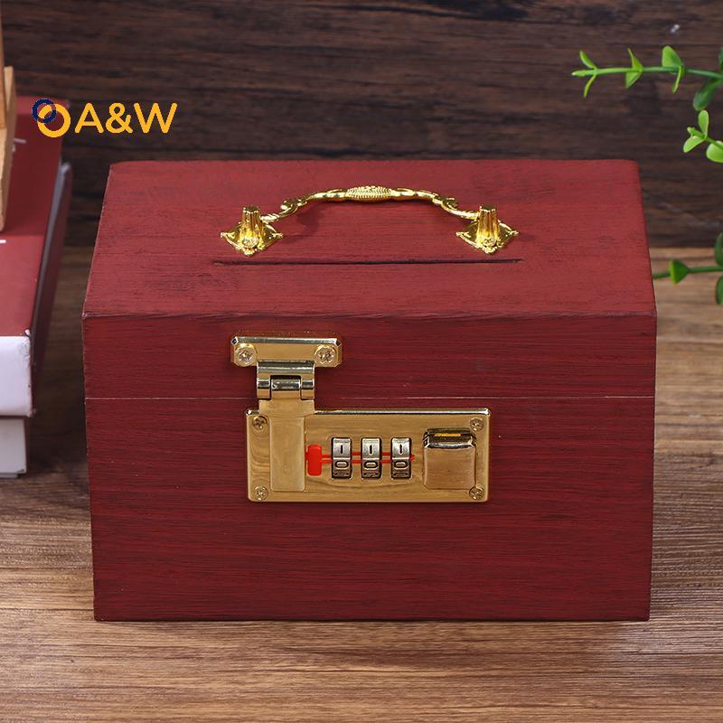 A & W Hộp Gỗ Mật Khẩu Lo Tiết Kiệm Tiền Đồng Xu Hộp Heo Đất Tổ Chức Với Lo Hộp Kho Báu Cho Thẻ Đô La