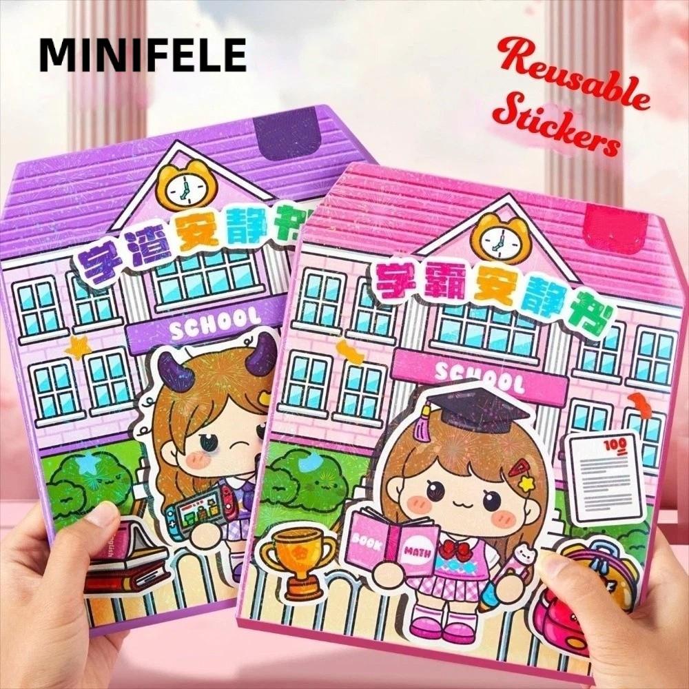 Sách dán MINIFELE, Nhãn dán sách yên tĩnh PET hoạt hình, Sách dán thủ công giáo dục cho trẻ em