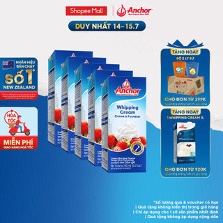 Combo 5 Kem sữa tươi tiệt trùng Anchor Whipping cream hộp 200ml