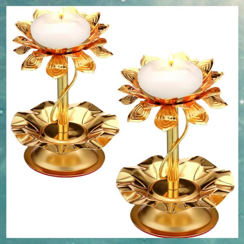 [uhktyltui.vn] Kim Loại Diya 2 Chiếc Cho Giá Đỡ Nến Diwali Cho Đèn Diwali Pooja Ghee Đèn Nến Trang T