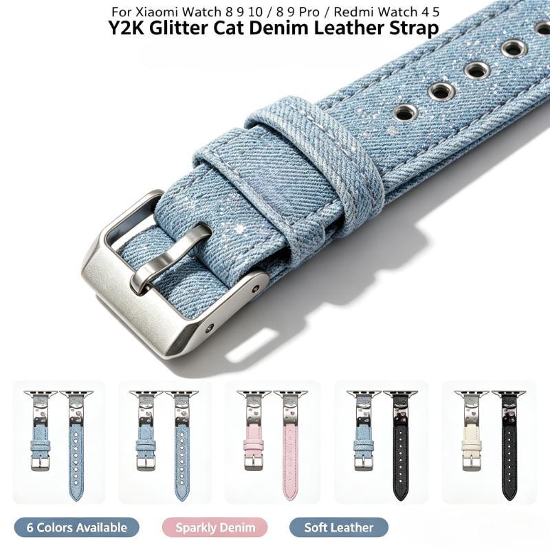 Dành Cho Xiaomi Watch 8 9 10 8 9 Pro Redmi Watch 4 5 Y2K Lấp Lánh Lấp Lánh Dây Da Denim Dễ Thương Tr