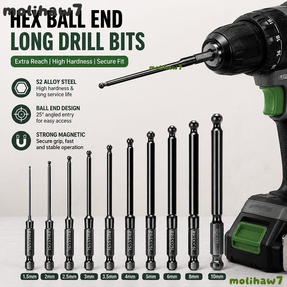 MOLIH Ball End Hex Bit, Ball End Steel Hex Screwdriver Bit, Chống mài mòn Giảm Shank Single End Magn