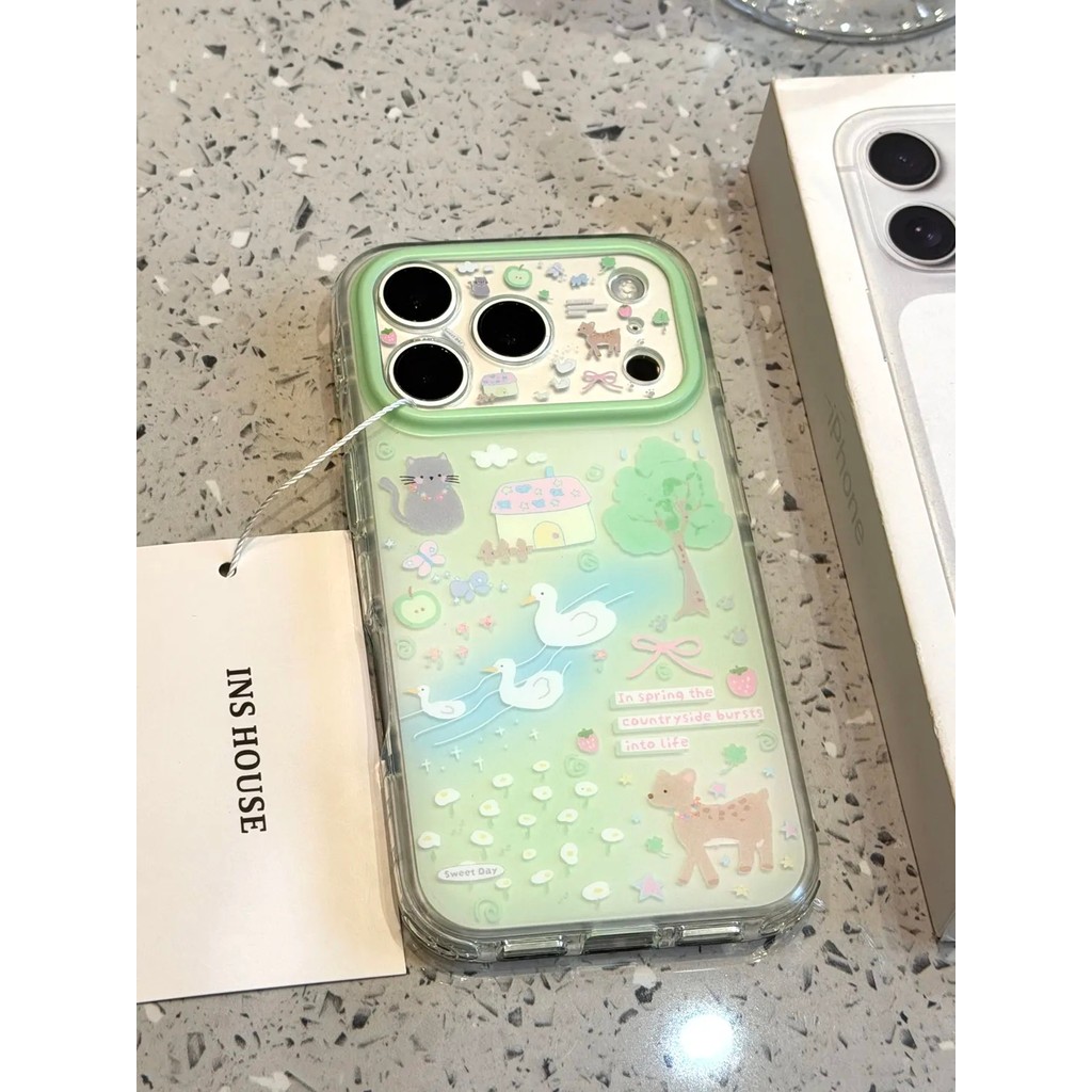 Ốp Điện Thoại Tree House Creek Duck Cat Deer Chain Phong Cách Dễ Thương Chống Sốc Cho iPhone 17 Pro 