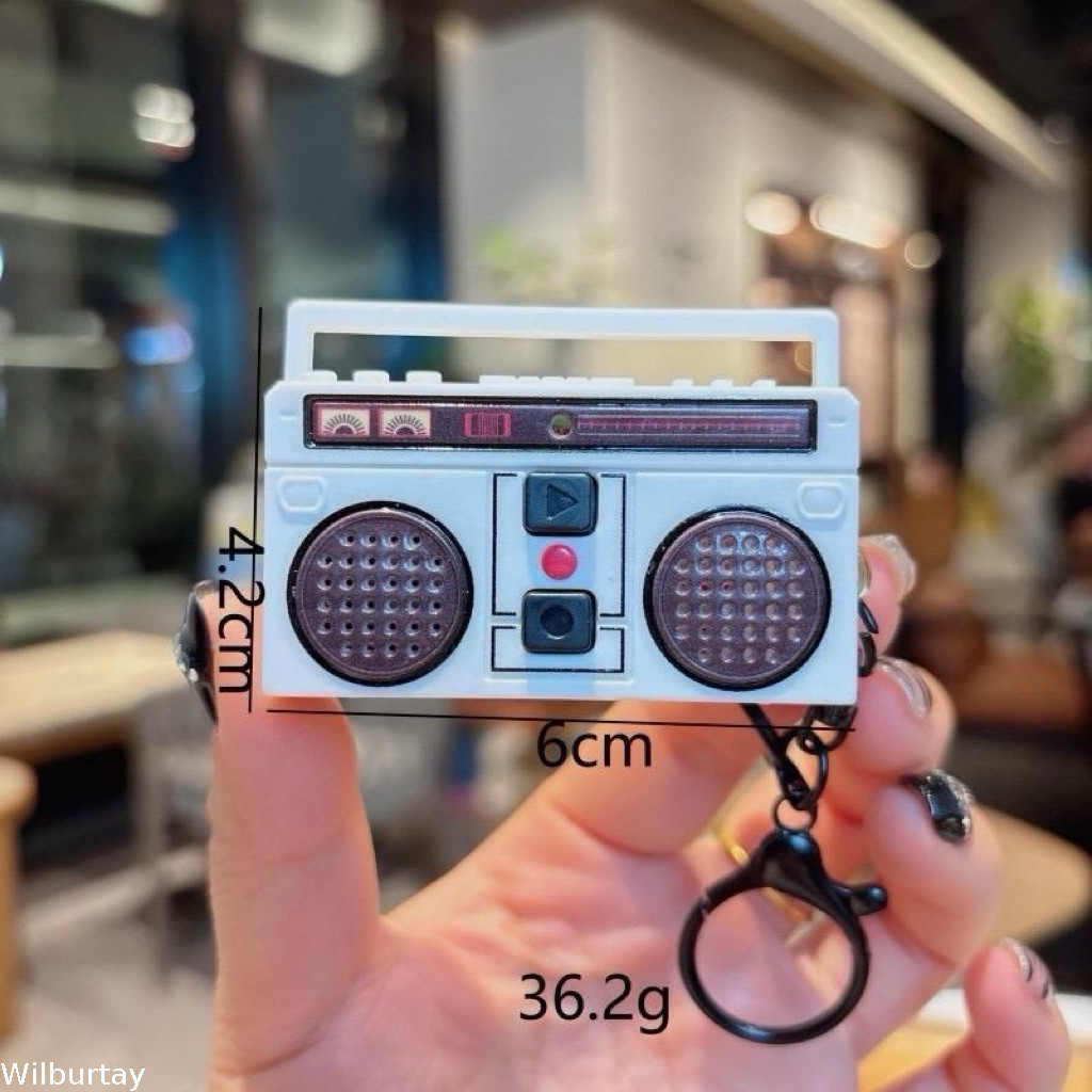 Wilburtay Móc Khóa Radio Cassette Retro Có Ghi Âm | Móc Khóa Máy Ghi Âm Mini Vintage Phát Thanh 60s